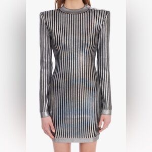 Balmain Ribbed Long Sleeve Mini Dress